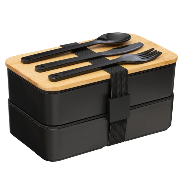 Picture of Black Bamboo Lunch Box with Cutlery