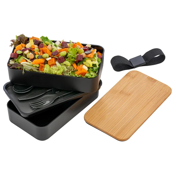 Picture of Black Bamboo Lunch Box with Cutlery